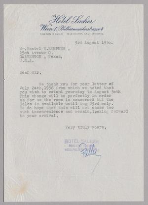 [Letter from Hotel Sacher to Daniel W. Kempner, August 3, 1956]