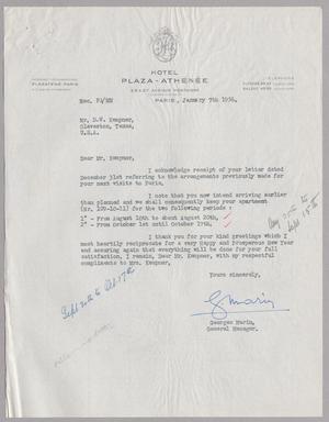 [Letter from Georges Marin to Daniel W. Kempner, January 7, 1956]