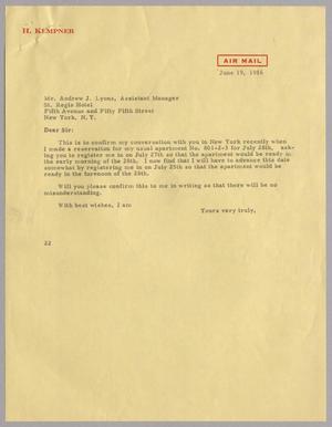 [Letter from D. W. Kempner to Andrew J. Lyons, June 19, 1956]