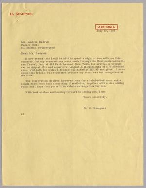 [Letter from D. W. Kempner to Andrea Badrutt, July 13, 1956]