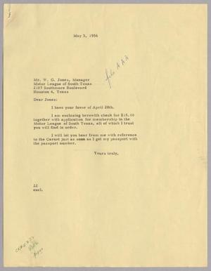 [Letter from D. W. Kempner to W. G. Jones, May 3, 1956]