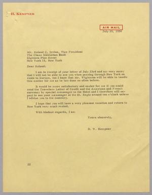 [Letter from D. W. Kempner to Roland C. Irvine, July 25, 1956]
