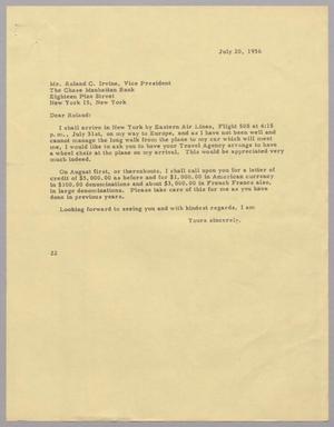[Letter from Daniel W. Kempner to Roland C. Irvine, July 20, 1956]