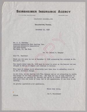 [Letter from Joe C. Blackshear to W. J. Sheridan, November 12, 1956]