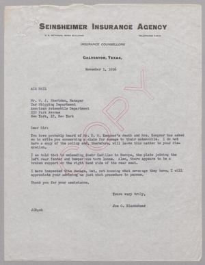 [Letter from Joe C. Blackshear to W. J. Sheridan, November 1, 1956]