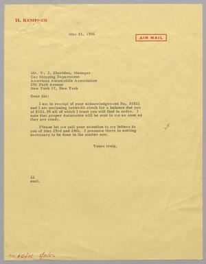[Letter from Daniel W. Kempner to W. J. Sheridan, May 31, 1956]