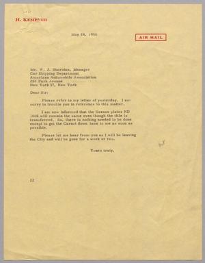 [Letter from Daniel W. Kempner to W. J. Sheridan, May 24, 1956]