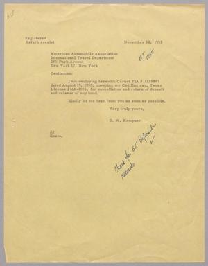[Letter from D. W. Kempner to American Automobile Association, November 30, 1955]