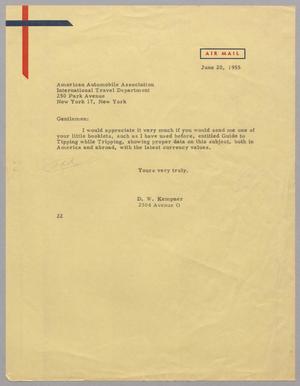 [Letter from D. W. Kempner to American Automobile Association, June 20, 1955]