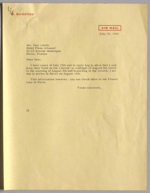 [Letter from Daniel W. Kempner to Sam Litvin, July 19, 1956]