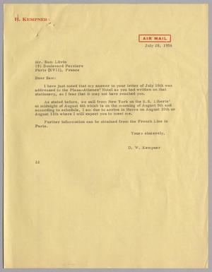 [Letter from D. W. Kempner to Sam Litvin, July 28, 1956]