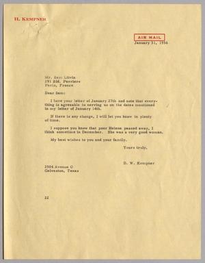 [Letter from D. W. Kempner to Sam Litvin, January 31, 1956]