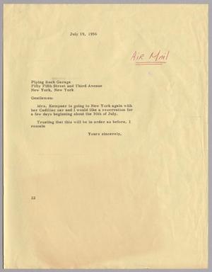 [Letter from D. W. Kempner to Piping Rock Garage, July 19, 1956]