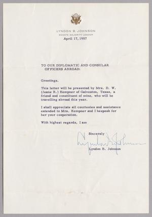 [Letter from Lyndon B. Johnson, April 17, 1957]