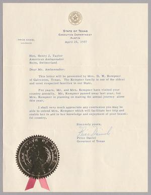 [Letter from Price Daniel to Hon. Henry J. Taylor, April 25, 1957]
