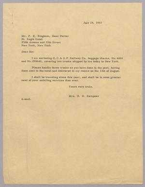 [Letter from Jeane Kempner to F. E. Bingham, July 19, 1957]