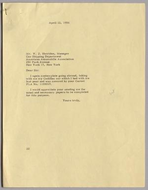 [Letter from Daniel W. Kempner to W. J. Sheridan, April 12, 1956]