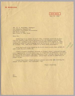 [Letter from D. W. Kempner to W. J. Sheridan, May 14, 1956]