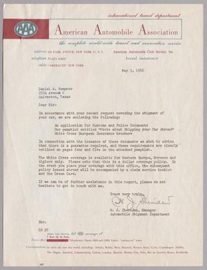 [Letter from W. J. Sheridan to Daniel W. Kempner, May 3, 1956]