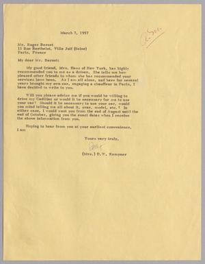 [Letter from Jeane Kempner to Roger Bernet,  March 7, 1957]