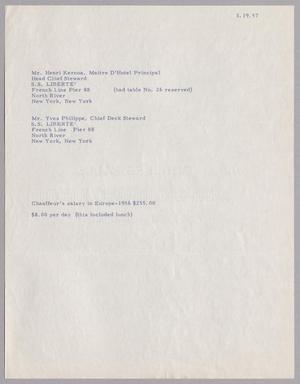 [Listing of Addresses and Chauffeur's Salary, March 19, 1957]