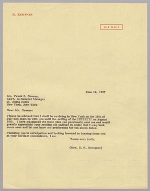 [Letter from Jeane Kemper to Frank J. Greene, June 14, 1957]