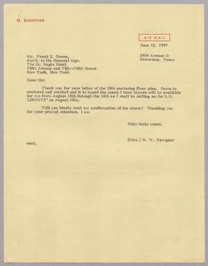 [Letter from Jeane Kempner to Frank J. Green, June 22, 1957]
