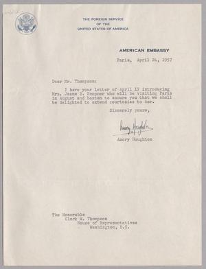 [Letter from Amory Houghton to Clark W. Thompson, April 24, 1957]