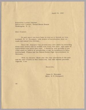 [Letter from Jeane B. Kempner to Lyndon Johnson, April 13, 1957]