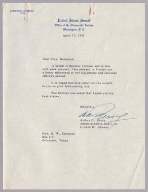 [Letter from Arthur C. Perry to Jeane Kempner, April 17, 1957]