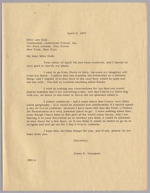 [Letter from Jeane B. Kempner to Lee Guth, April 9, 1957]