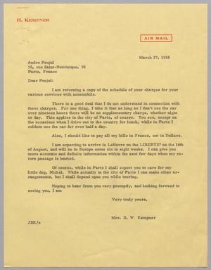 [Letter from Mrs. D. W. Kempner to Andre Poujol, March 27, 1958]