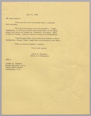 [Letter from Jeane B. Kempner to Lyndon B. Johnson, May 19, 1958]