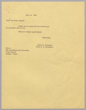 [Letter from Jeane B. Kempner to Governor Daniel, May 19, 1958]