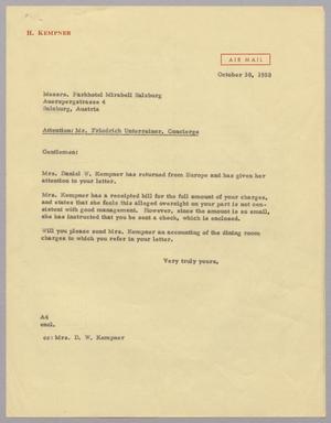 Primary view of object titled '[Letter from Arthur M. Alpert to Parkhotel Mirabell Salzburg, October 30, 1958]'.