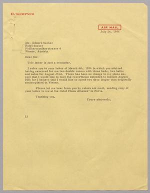 [Letter from D. W. Kempner to Eduard Sacher, July 24, 1956]