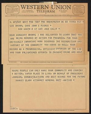 Primary view of object titled '[Telegram from Ramsey Clark to Lee Brown]'.