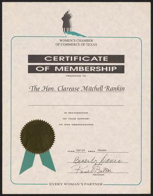 Primary view of object titled '[Certificate of Membership for the Women's Chamber of Commerce of Texas]'.