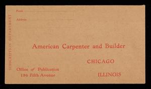 Primary view of object titled '[American Carpenter and Builder Envelope]'.