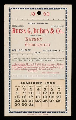 Primary view of object titled '[Promotional 1899 Calendar]'.