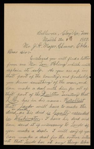 Primary view of object titled '[Letter from J. J. Click to J. H. Major - March 8, 1900]'.