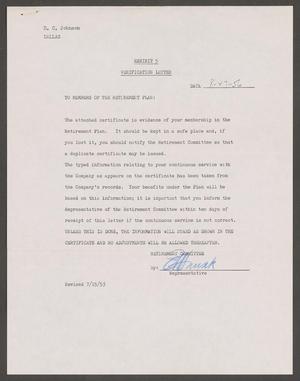 [Insurance Verification Letter for D. C. Johnson - August 27, 1956]