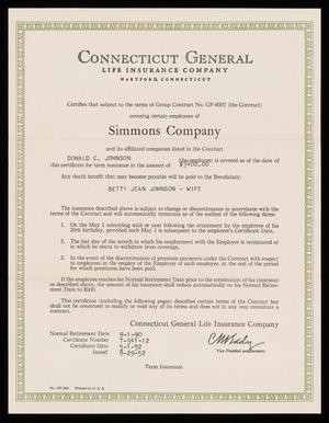 Primary view of object titled '[Connecticut General Life Insurance Certificate T-341-12]'.