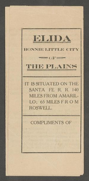 Primary view of object titled 'Elida: Bonnie Little City of the Plains'.