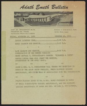 Adath Emeth Bulletin, November 16, 1962
