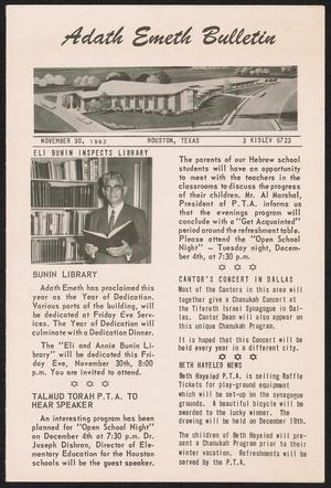Primary view of object titled 'Adath Emeth Bulletin, November 30, 1962'.