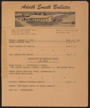 Primary view of object titled 'Adath Emeth Bulletin, January 25, 1963'.