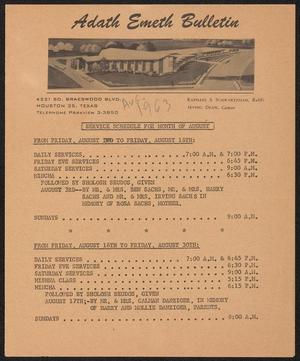 Primary view of object titled 'Adath Emeth Bulletin, August 1963'.