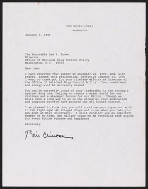 [Letter from Bill Clinton to Lee P. Brown, January 3, 1996]