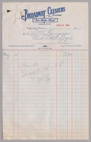 [Invoice for Balance Due to Broadway Cleaners Incorporated, August 1946]